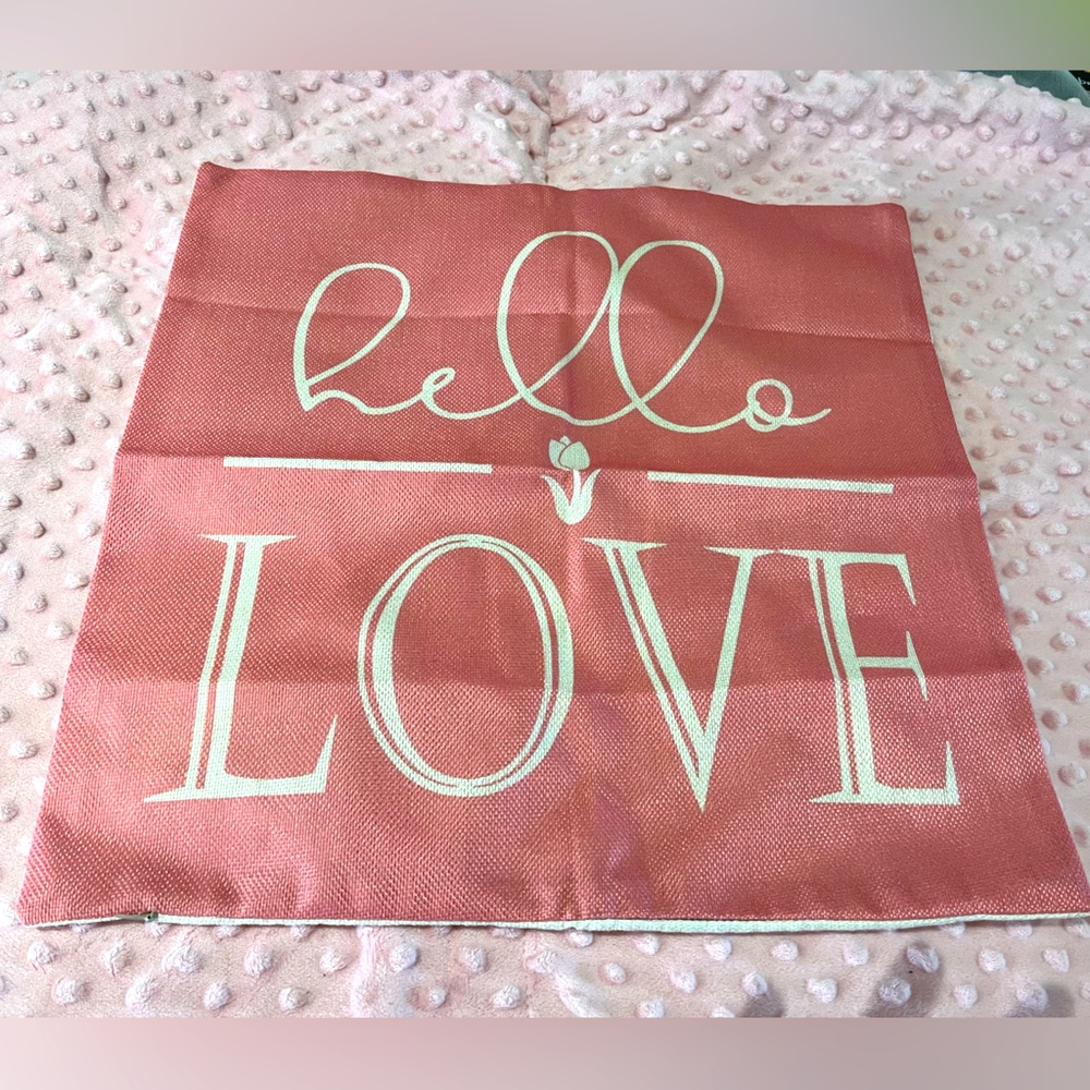 🔆Hello Love Burlap Accent Pillow Cover